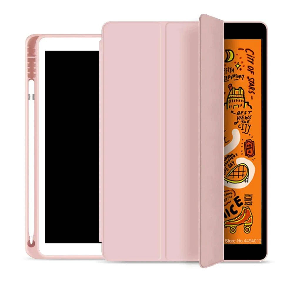 LYNHURD! iPad Pro and Air case with pencil holder for 10th to 6th generation models, showcasing protective design and color.