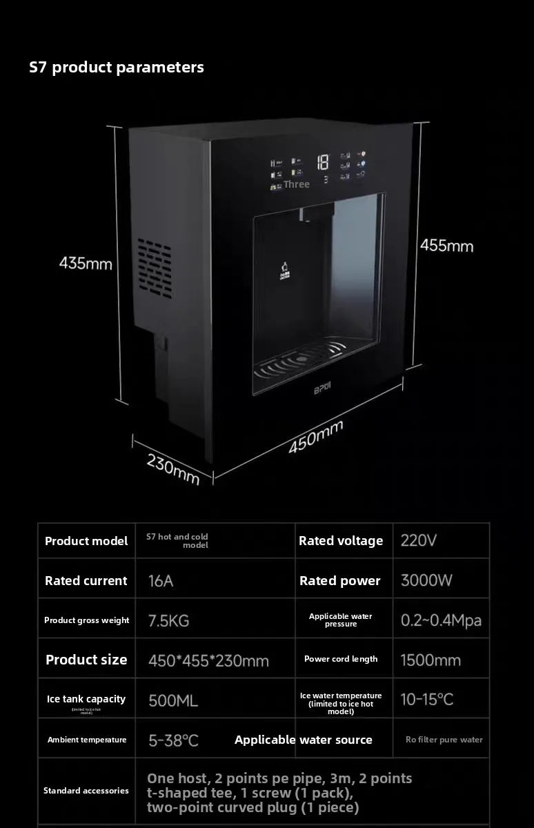 Built-in Stainless Steel Hot & Cold Direct Drinking Water Machine Electronic Refrigeration OEM Brand Guangdong Origin Hotel Use