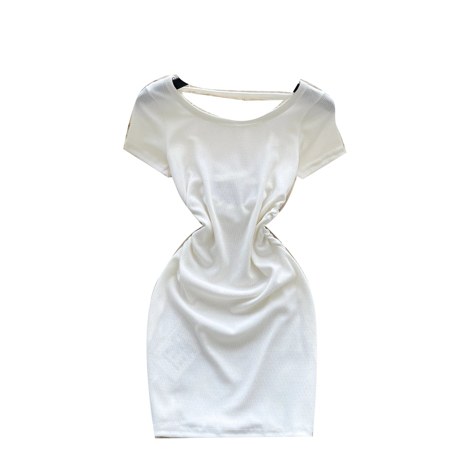 2025 Summer Y2K O-Neck Slim Hip Midi Dress for Women Empire Hollow Out Backless Lace Dress