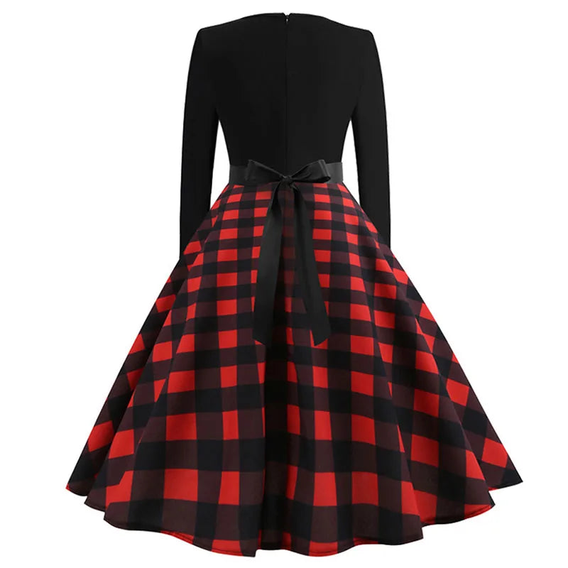 Women's Santa Claus Printed Christmas Costume Dress Long Sleeve Holiday Xmas Fancy Party Gown for Ladies