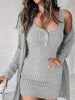 Women's Elegant Autumn Fashion Two-Piece Set Plus Size Short Knit Cardigan Dress Solid Pattern Casual Style Daily Wear