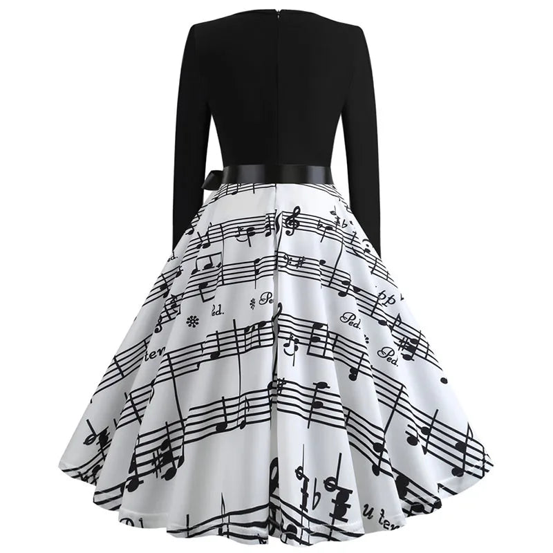 Women's Santa Claus Printed Christmas Costume Dress Long Sleeve Holiday Xmas Fancy Party Gown for Ladies