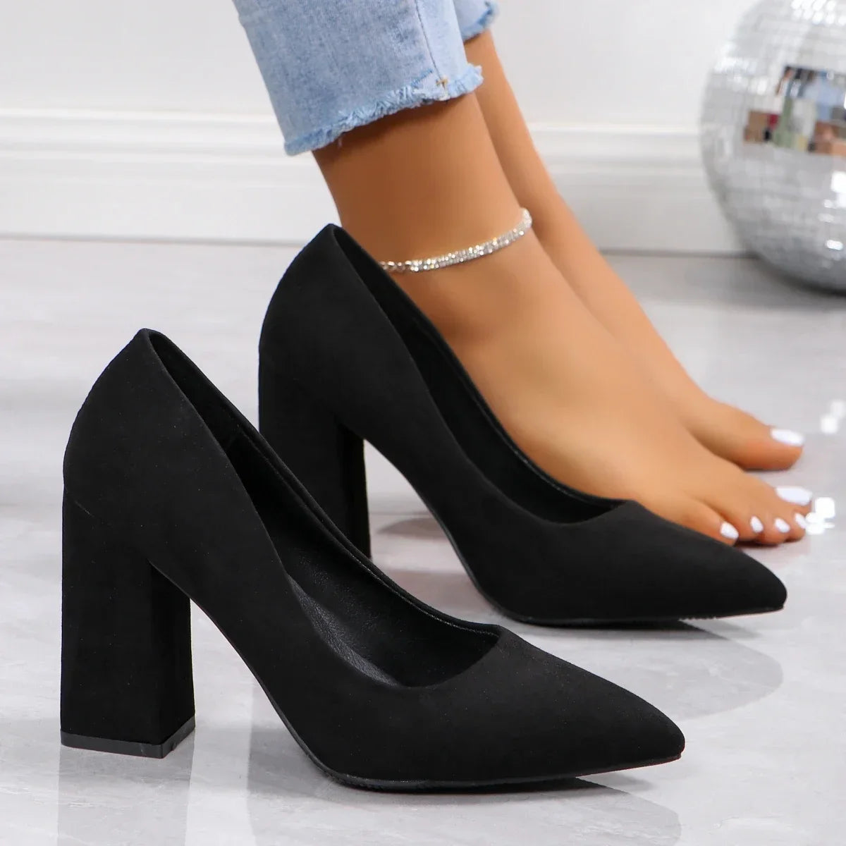 Women's Shoes 2025 Brand Slip on Women's Pumps Autumn Pointed Toe Solid Flock Fashion Dress Shallow Mouth Elegant High Heels