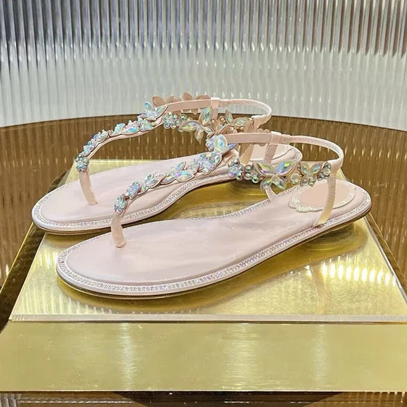 Women Thin High Heels Elastic Strap Gladiator Sandals Bling Rhinestone Flower Decor Sandalias  Summer Bridesmaid Dress Shoes