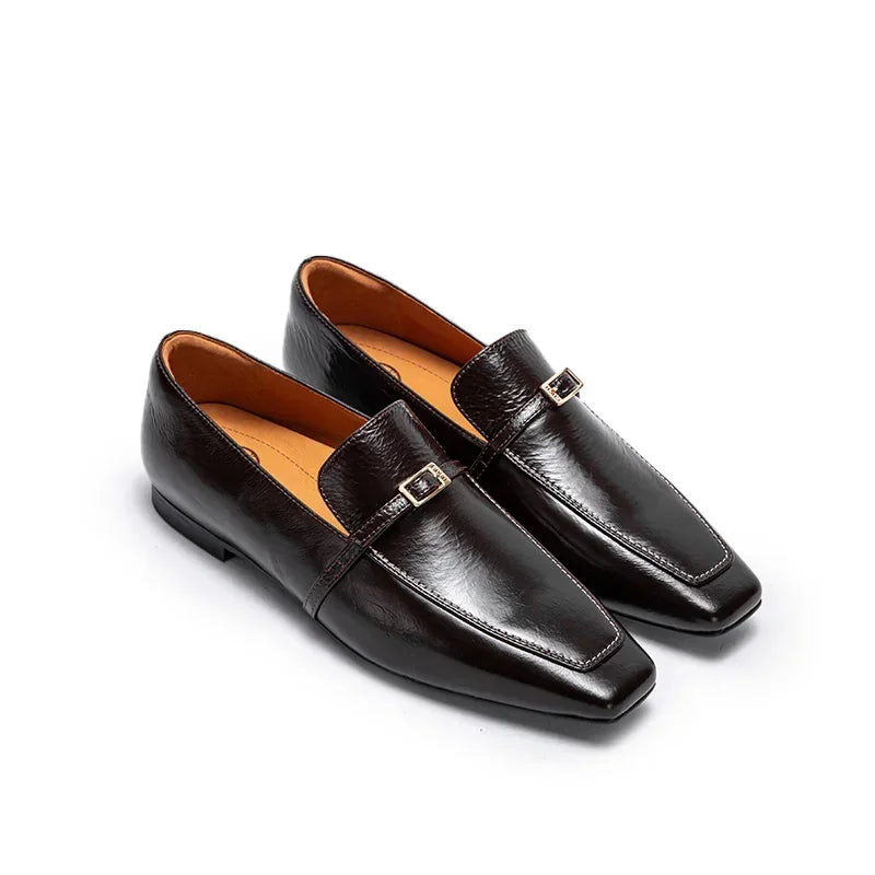 Women Shoes  Luxury Elegant Female Balance Shoes Square Toe Design Casual Ladies Low Heel Soft Soled Leather Shoes