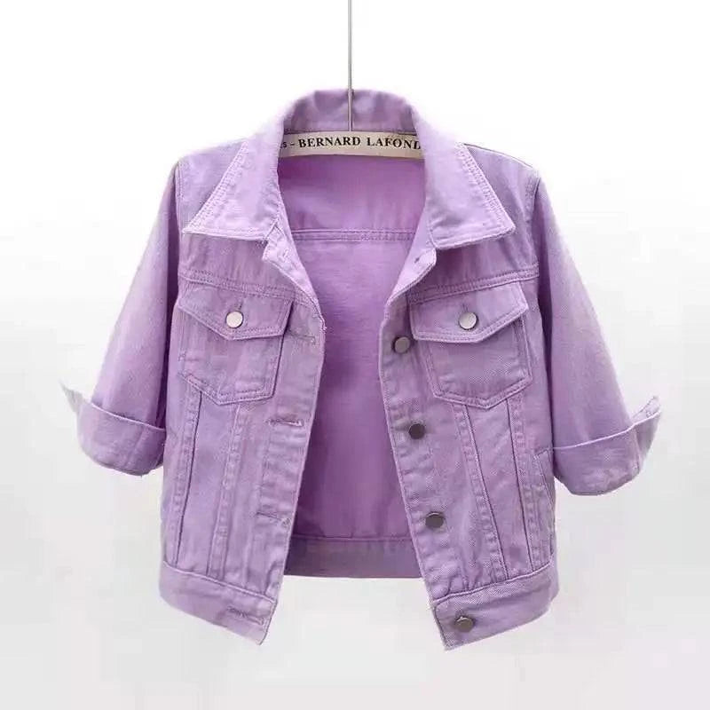 LYNHURD women's pink denim jacket, casual short coat with a loose fit, perfect for spring and autumn outerwear.