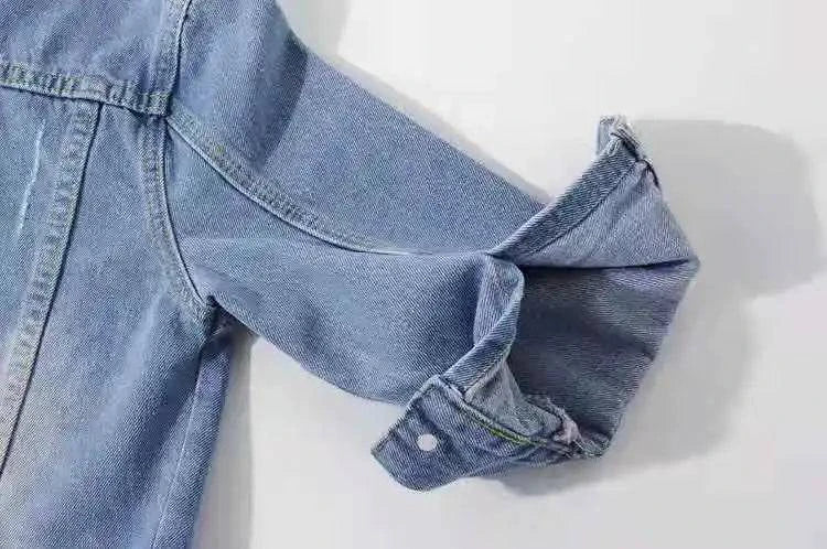 Pink denim jacket by LYNHURD! for women, featuring a loose fit, ideal for casual spring and autumn wear.