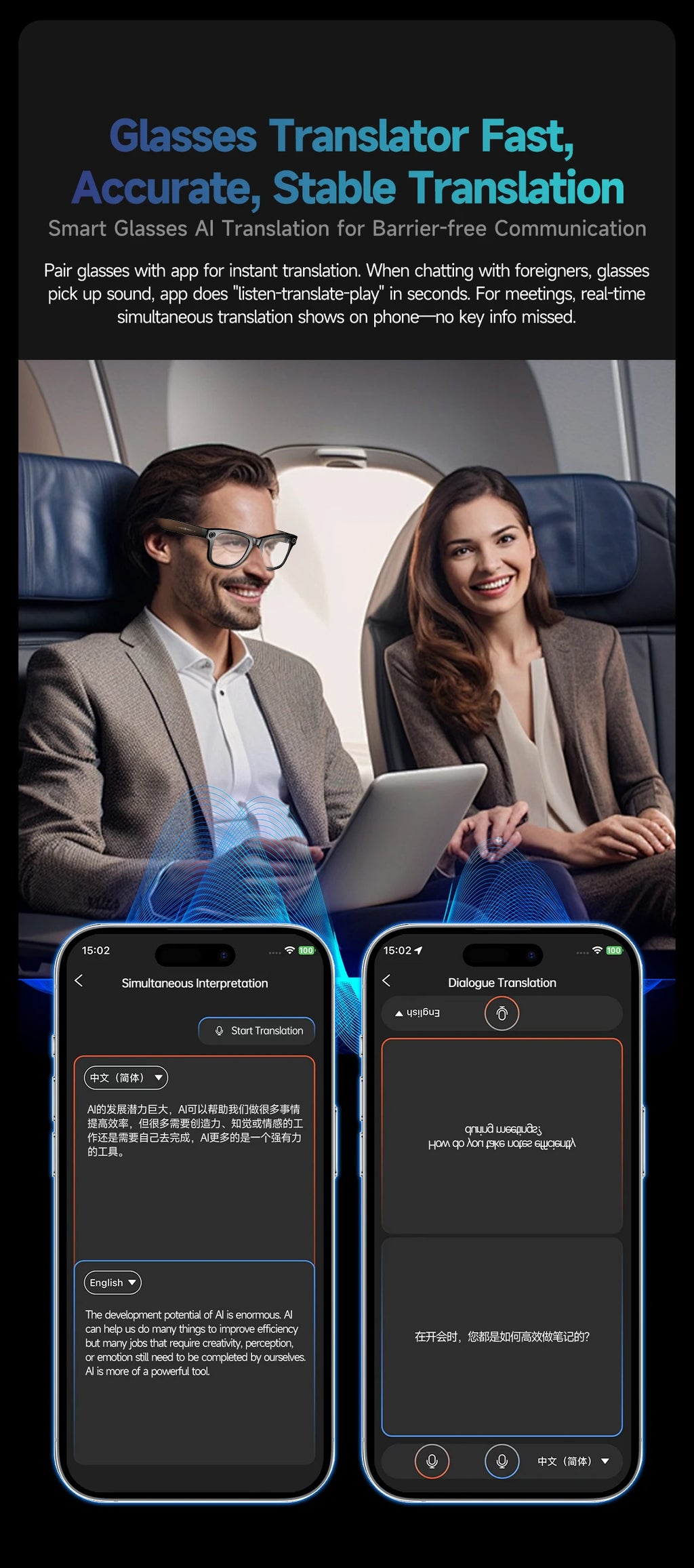 LYNHURD Smart Glasses with 8MP camera, WiFi, Bluetooth, touch control, and waterproof design for men and women.