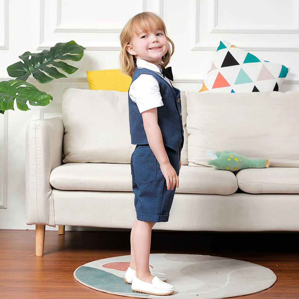 Baby Boy Clothes Toddler Wedding Suit Set Kids Birthday Party Outfit Gemtleman Formal Short Sleeve Cotton Clothing Set 3PCS