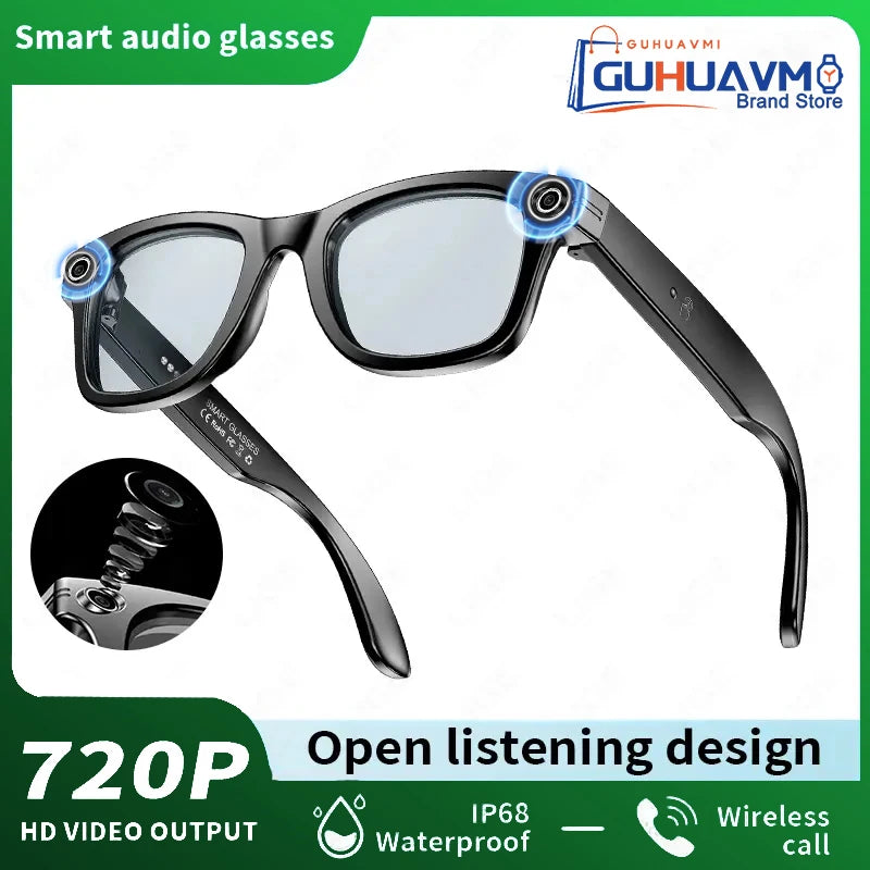 LYNHURD smart glasses for men and women with 8MP camera, Bluetooth, touch control, and waterproof design.