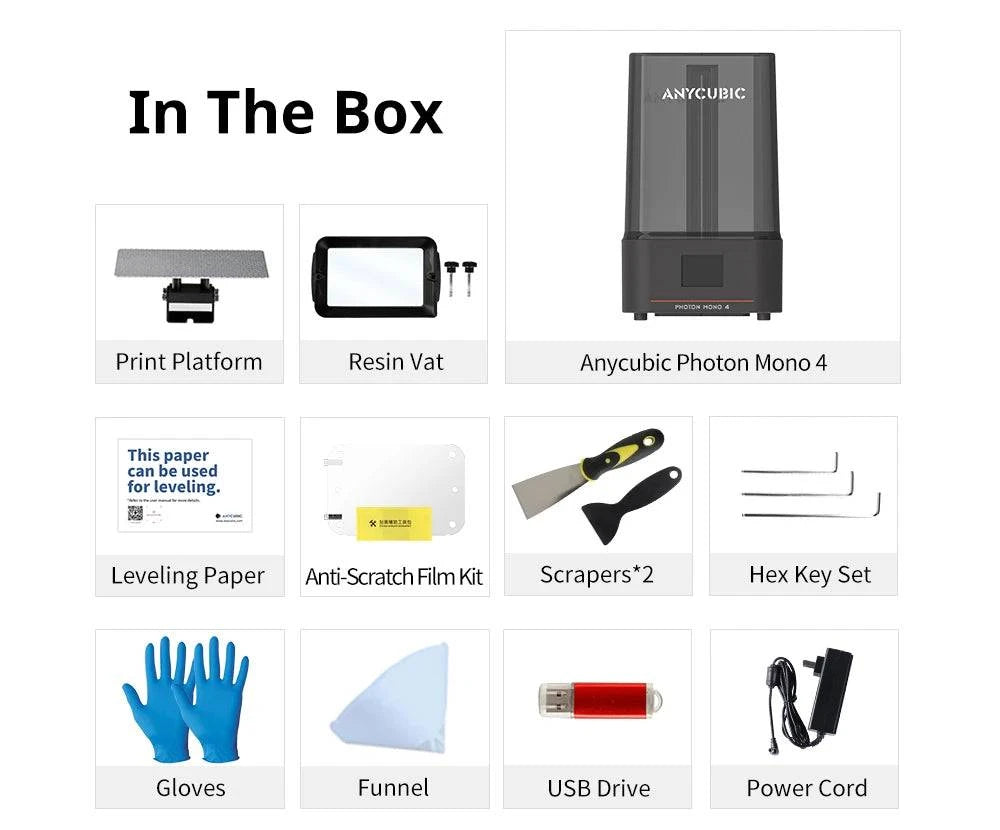 ANYCUBIC Photon Mono 4 LCD 3D printer with 10K screen and 2.2L build volume, showcasing its sleek design and user interface.