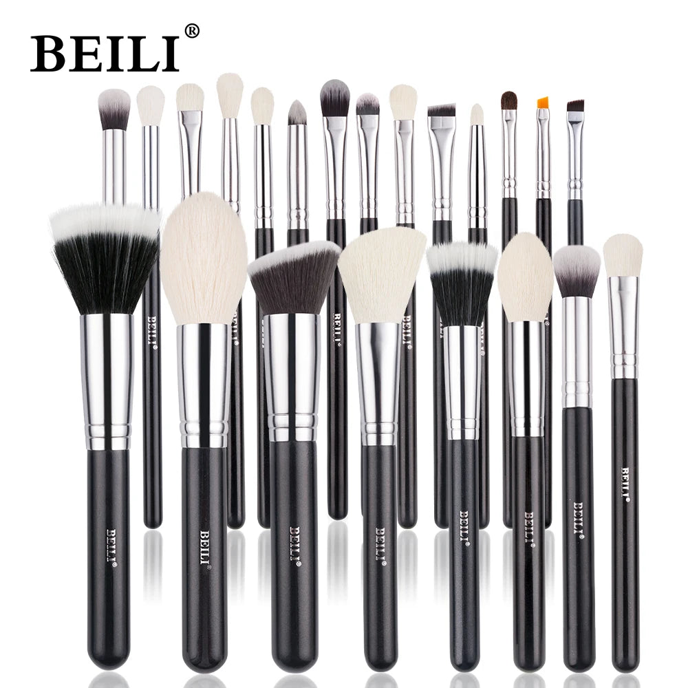 BEILI Black Makeup Brush Sets Professional Natural Goat Fiber Hair Brush Foundation Kakubi Contour Eyeshadow Beauty Tool brochas