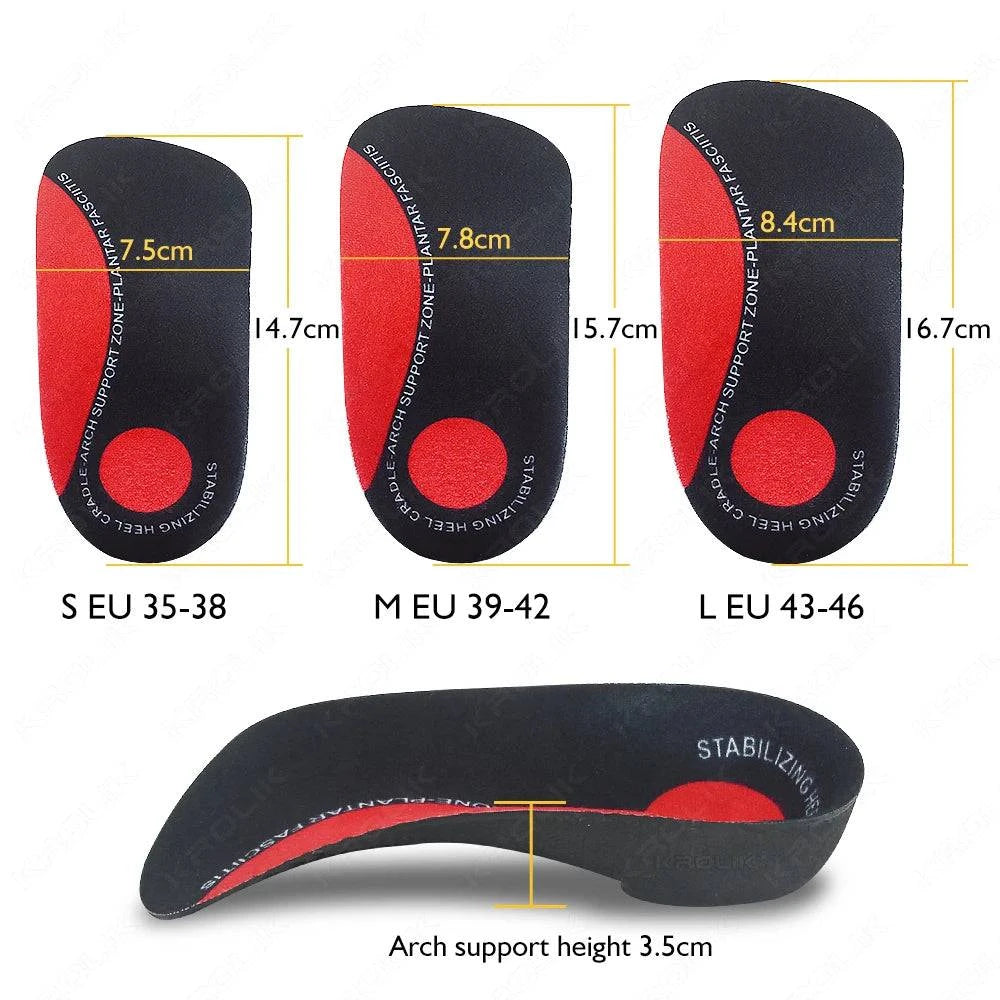 LYNHURD! 3/4 flat feet insole with arch support, orthopedic shoe sole pad for heel pain and plantar fasciitis.
