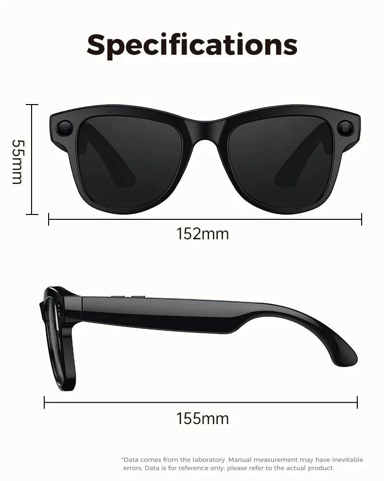 LYNHURD AI Smart Camera Sunglasses with 800W pixels, voice control, and Bluetooth for HD1080P video shooting.