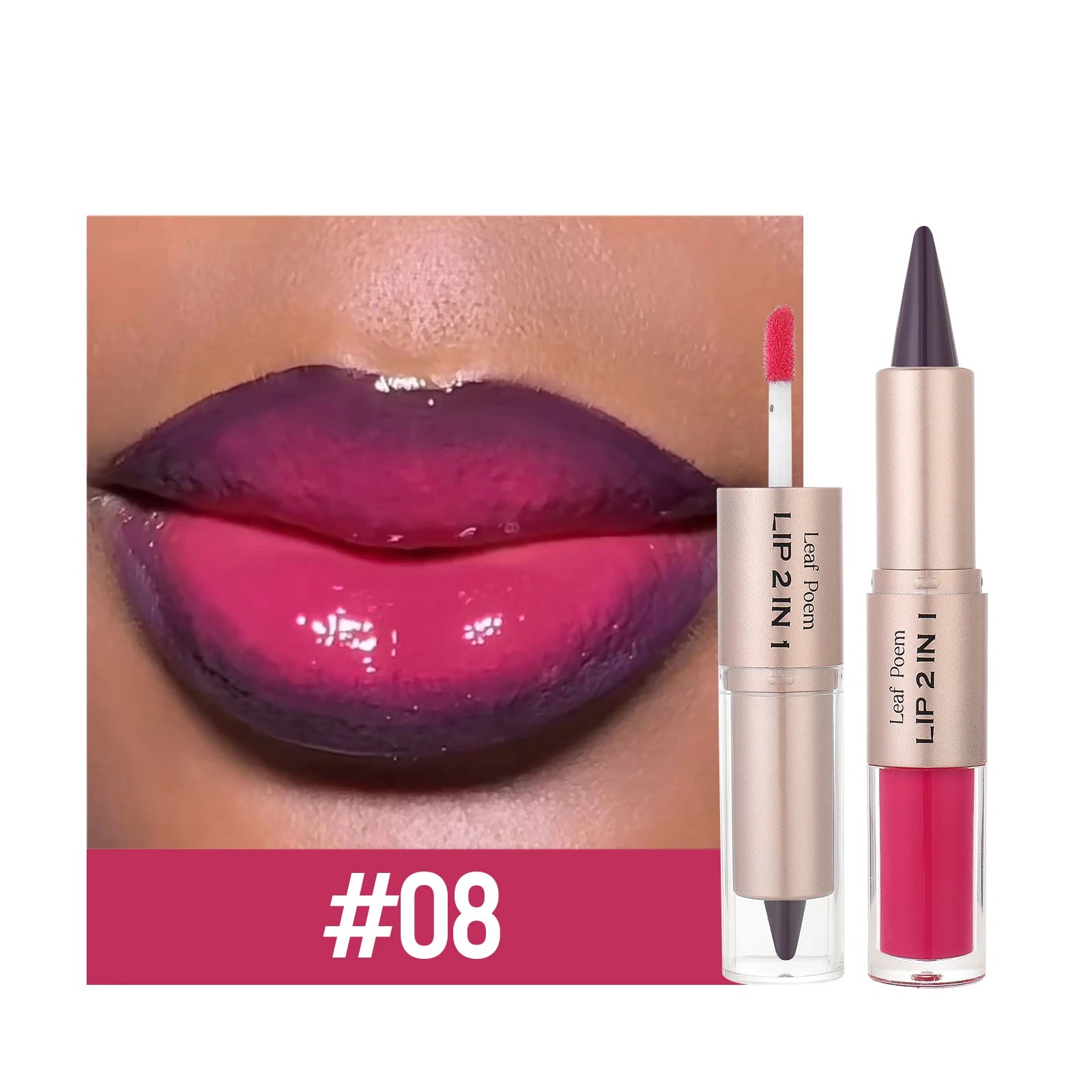 2 IN 1 Nude Brown Pink Mirror Lip Gloss Tapered Gradient Lipliner Contour Pencil Matte Lip Liner Waterproof Sexy Lipstick Makeup