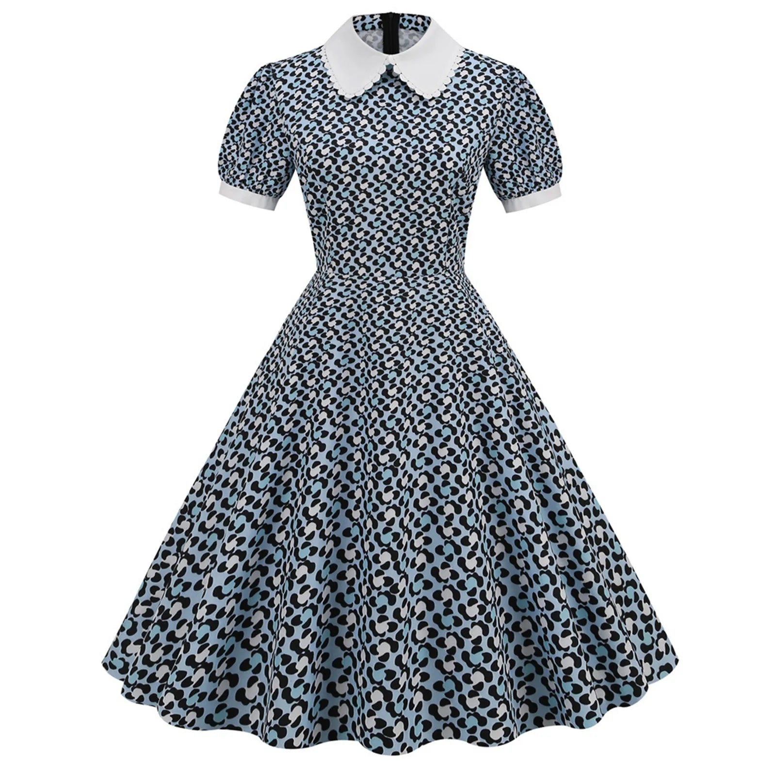 Women'S Dress Floral Printed Short Sleeve Peter Pan Collar Elegant Party Dress Retro Vintage 50s 60s Rockabilly Dresses Vestidos