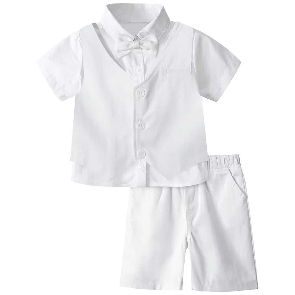 Baby Boy Clothes Toddler Wedding Suit Set Kids Birthday Party Outfit Gemtleman Formal Short Sleeve Cotton Clothing Set 3PCS