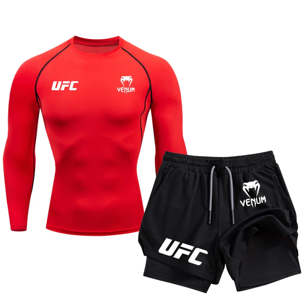 2025 Breathable Pants UFC Long Sleeve Double Layer Sports Pants Outdoor Running Sports Pants Fitness Training Shirt