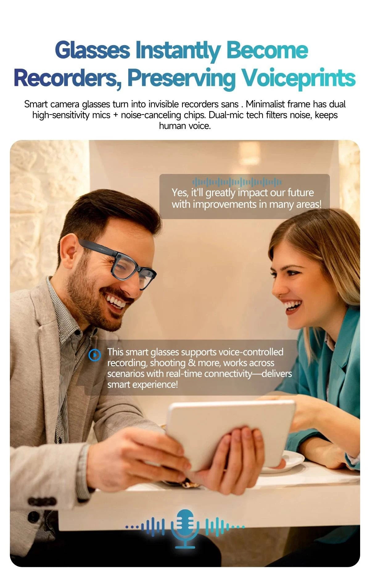 LYNHURD! 2025 smart glasses with Bluetooth, camera, AI photo recognition, and translation features for men and women.