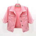 Pink denim jacket by LYNHURD, featuring a loose fit, casual style, and vibrant colors perfect for spring and autumn wear.