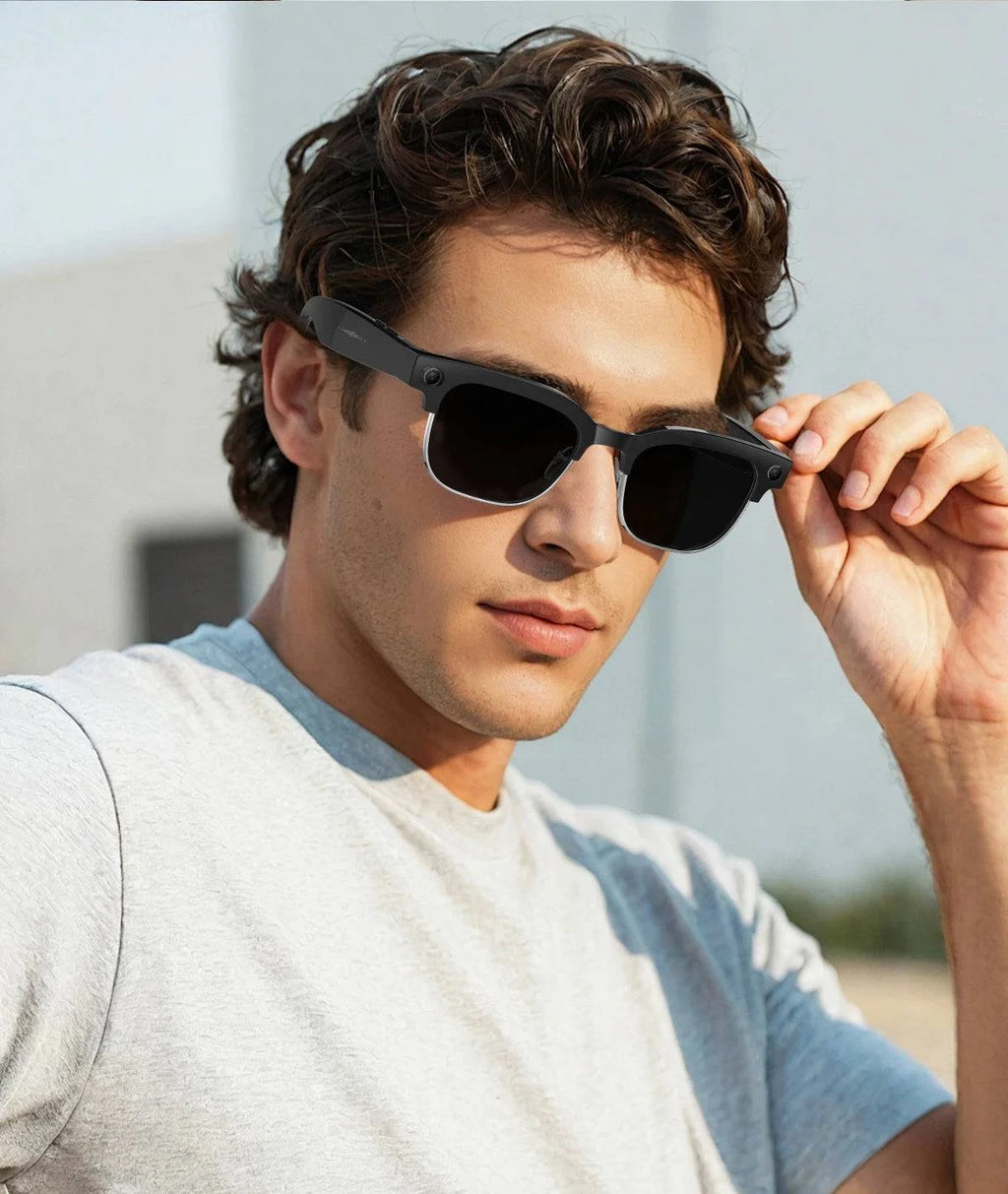 LYNHURD! AI Smart Translation Smart Glasses with 8MP HD camera and dual microphones for clear audio and image stabilization.