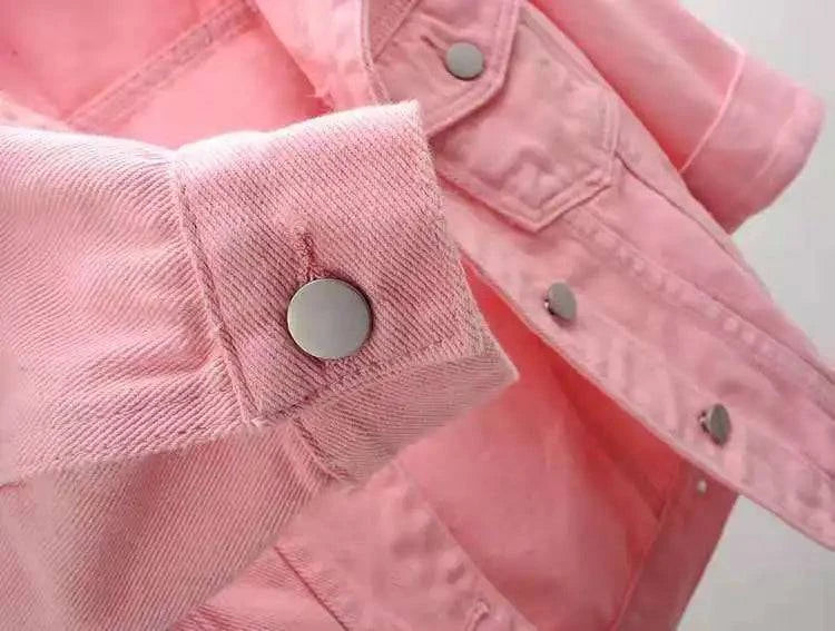 Pink women's denim jacket by LYNHURD, featuring a loose fit and casual style, suitable for spring and autumn wear.
