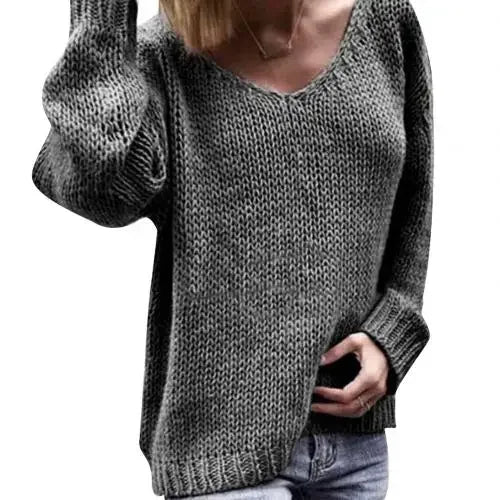 2025 New Casual Women Loose Solid Color Knitted Sweater V Neck Long Sleeve Top Women's Clothing Свитера Женские  Pull Femme