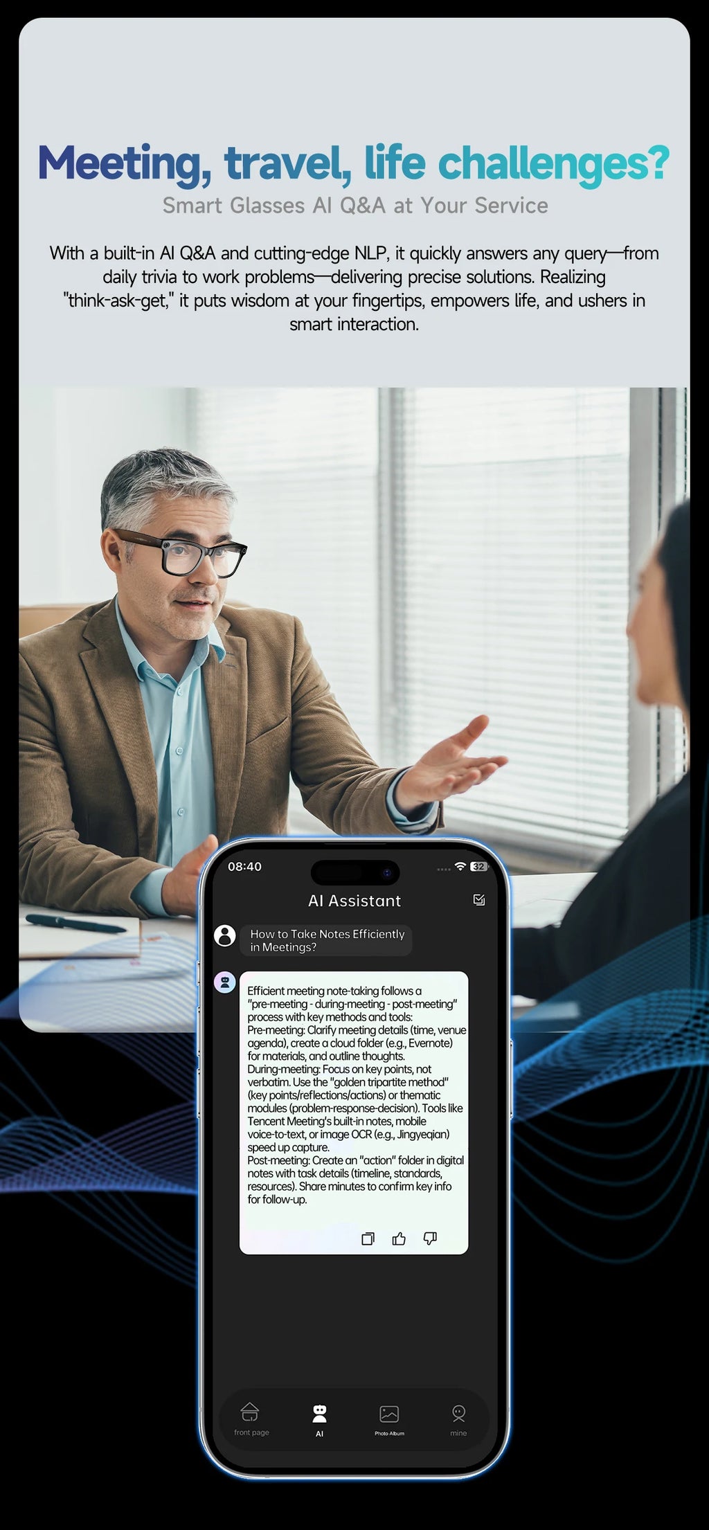 LYNHURD! 2025 smart glasses with 32GB memory, camera, Bluetooth, and anti-blue light lenses for men and women.