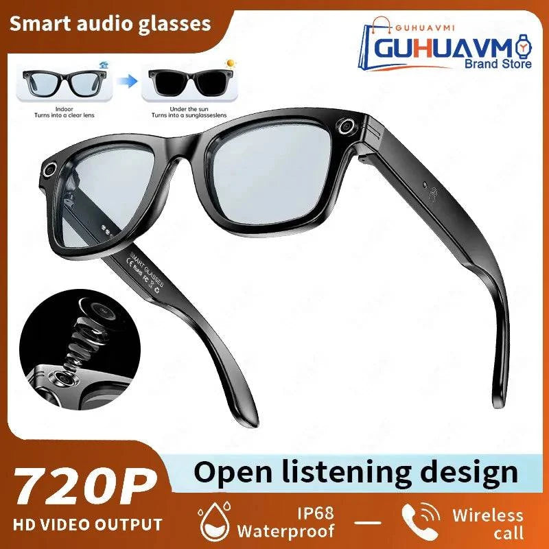 LYNHURD smart glasses with Bluetooth, camera, and AI for video recording and language translation, shown in a stylish design.