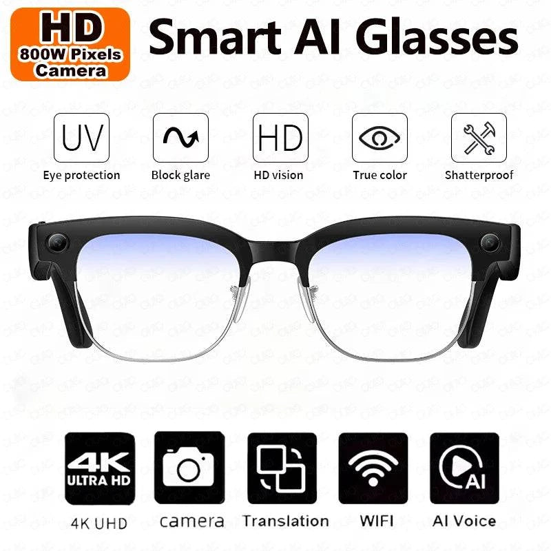 LYNHURD! AI smart translation glasses with 8MP camera, optical stabilization, and dual microphone for noise reduction.
