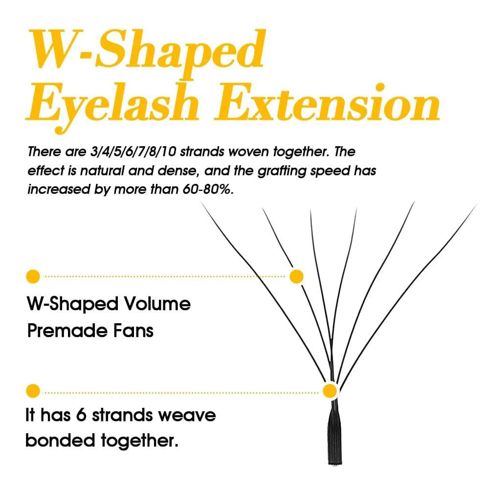 LYNHURD! W shaped premade fans of soft, lightweight individual eyelash extensions in various dimensions.