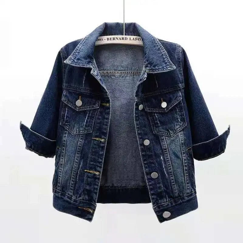 Pink denim jacket for women by LYNHURD, featuring a casual short design and loose fit for spring and autumn wear.