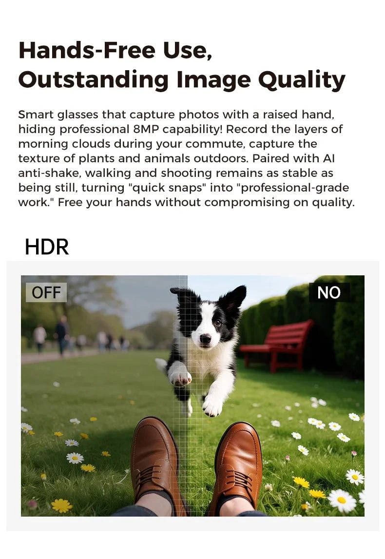 LYNHURD 4K AI Smart Camera Sunglasses with voice control, Bluetooth, and HD1080P shooting features.