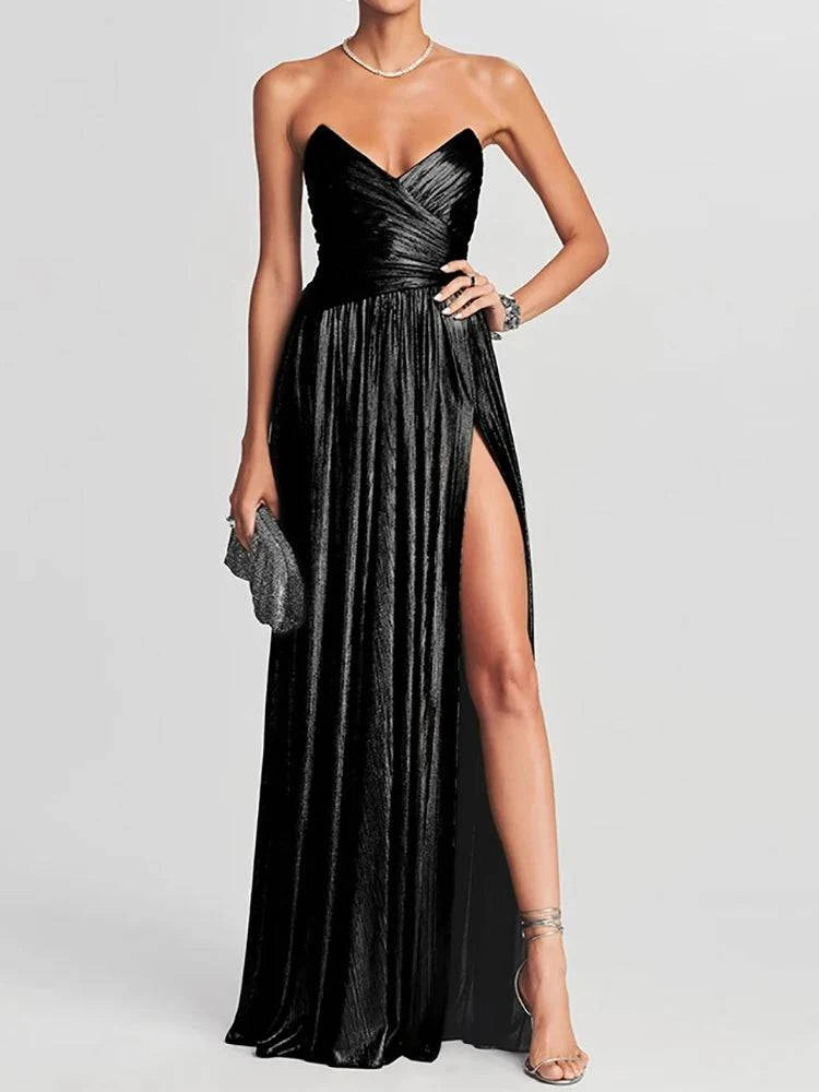 Elegant LYNHURD! women’s sleeveless maxi dress with high slit, perfect for spring summer casual or party occasions.