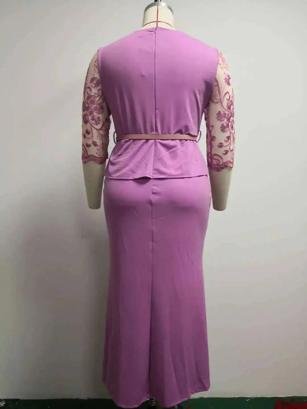 Plus size LYNHURD! Christmas maxi dress with lace patchwork, O neck, and 3/4 sleeves for nighttime parties.