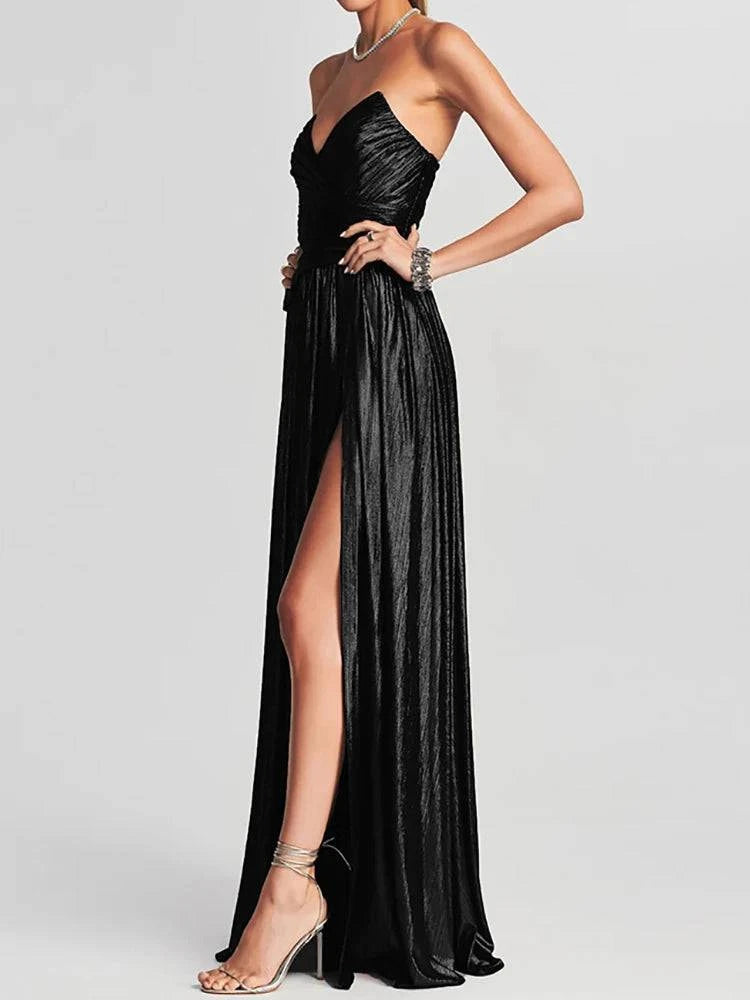 LYNHURD! women's sleeveless maxi dress with high slit, perfect for spring and summer casual or party occasions.