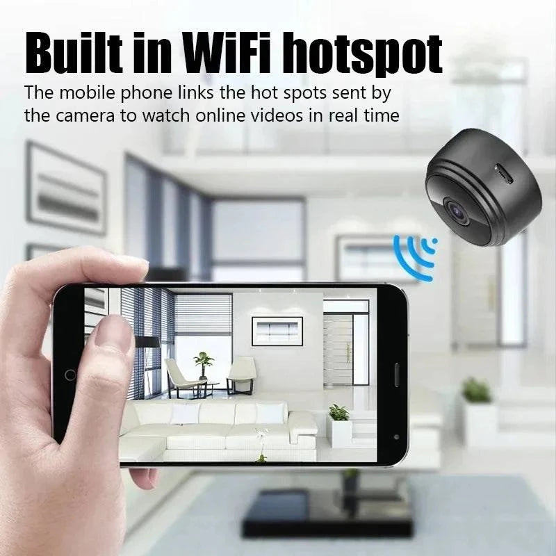 LYNHURD A9 WiFi mini camera for home monitoring, featuring a sleek design ideal for infants and pets.