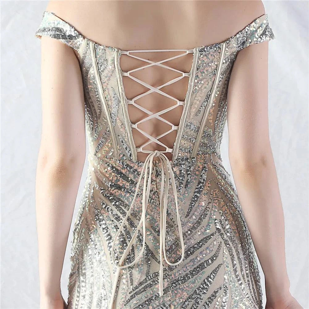 Elegant LYNHURD! ball gown evening dress in flowing fabric, perfect for weddings and formal occasions.