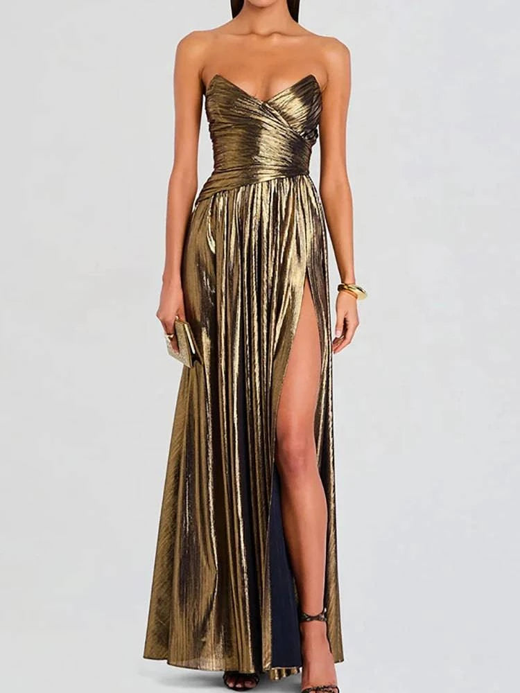 LYNHURD! women's sleeveless maxi dress with high slit, perfect for casual outings or elegant summer parties.