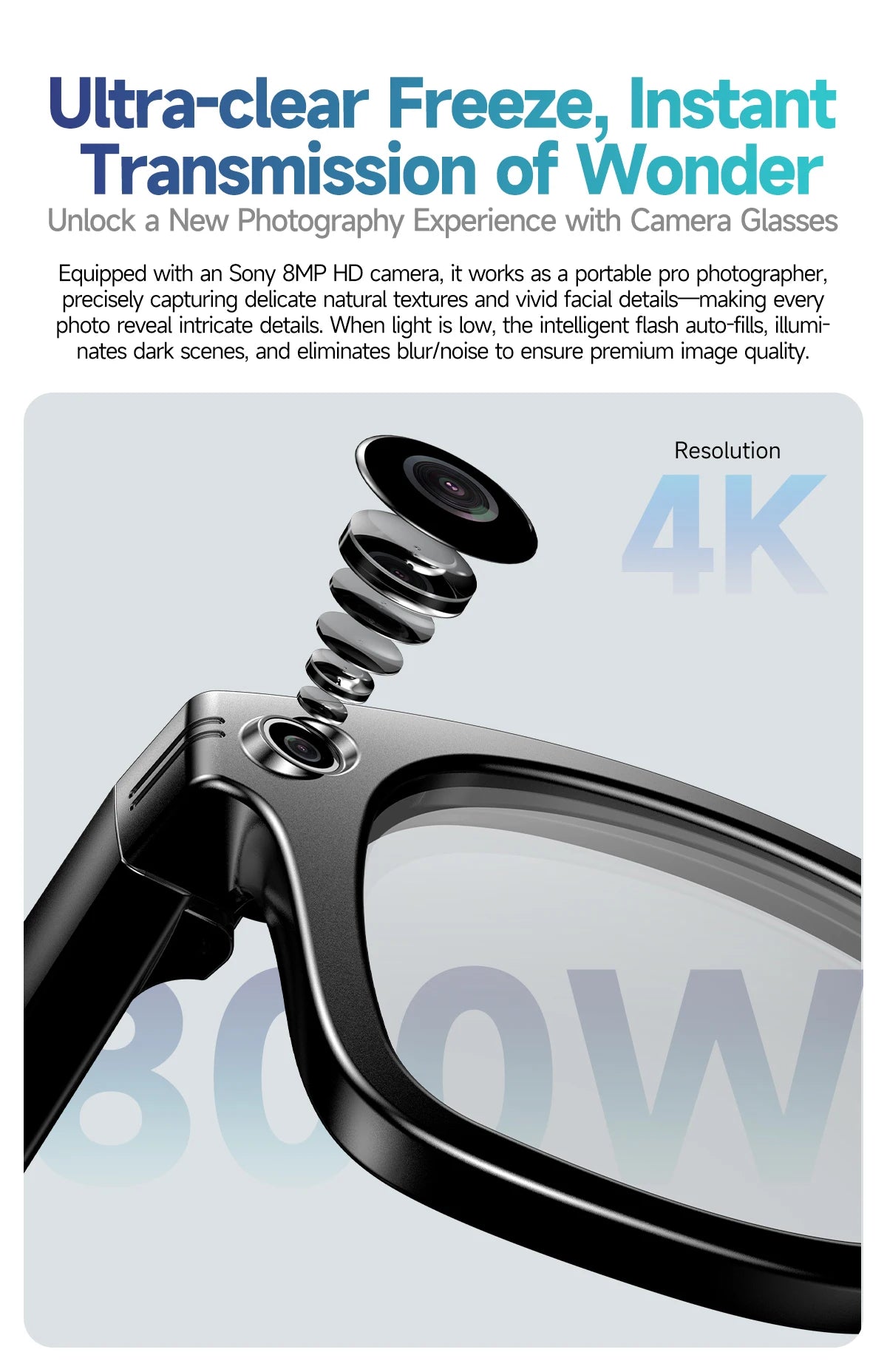 LYNHURD Smart Glasses with 8MP camera, touch control, and waterproof design, ideal for men and women.