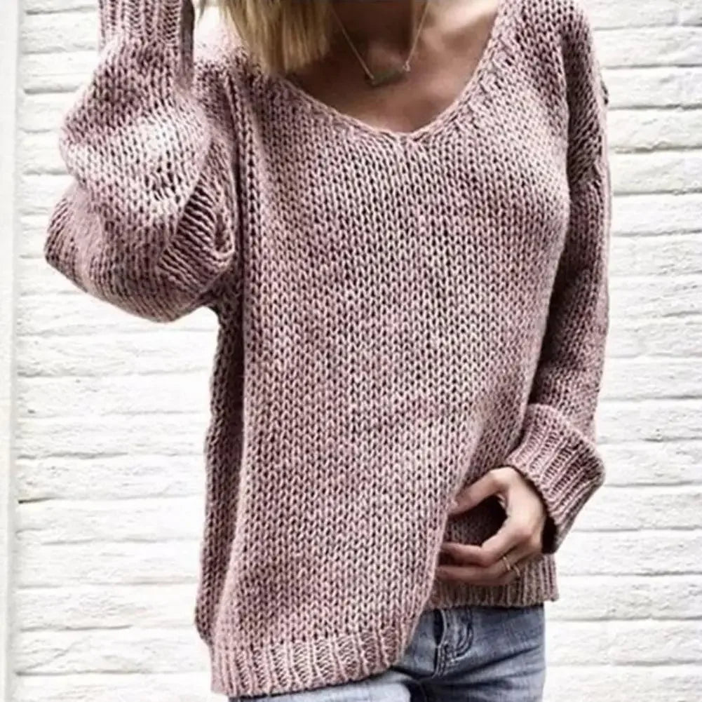 2025 New Casual Women Loose Solid Color Knitted Sweater V Neck Long Sleeve Top Women's Clothing Свитера Женские  Pull Femme