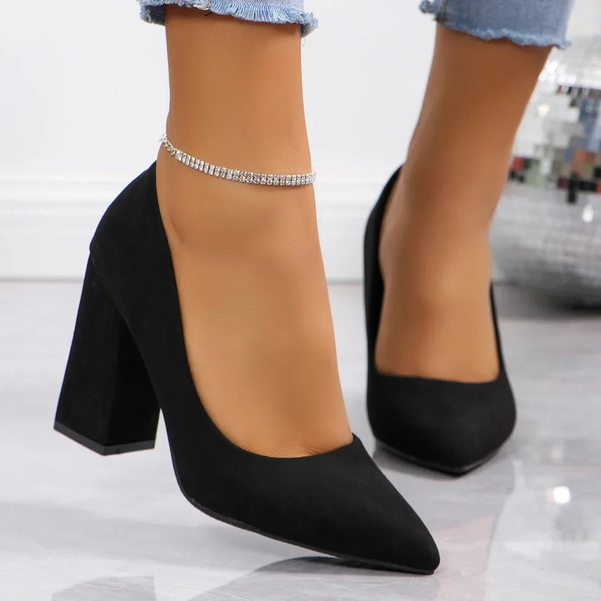 Women's Shoes 2025 Brand Slip on Women's Pumps Autumn Pointed Toe Solid Flock Fashion Dress Shallow Mouth Elegant High Heels