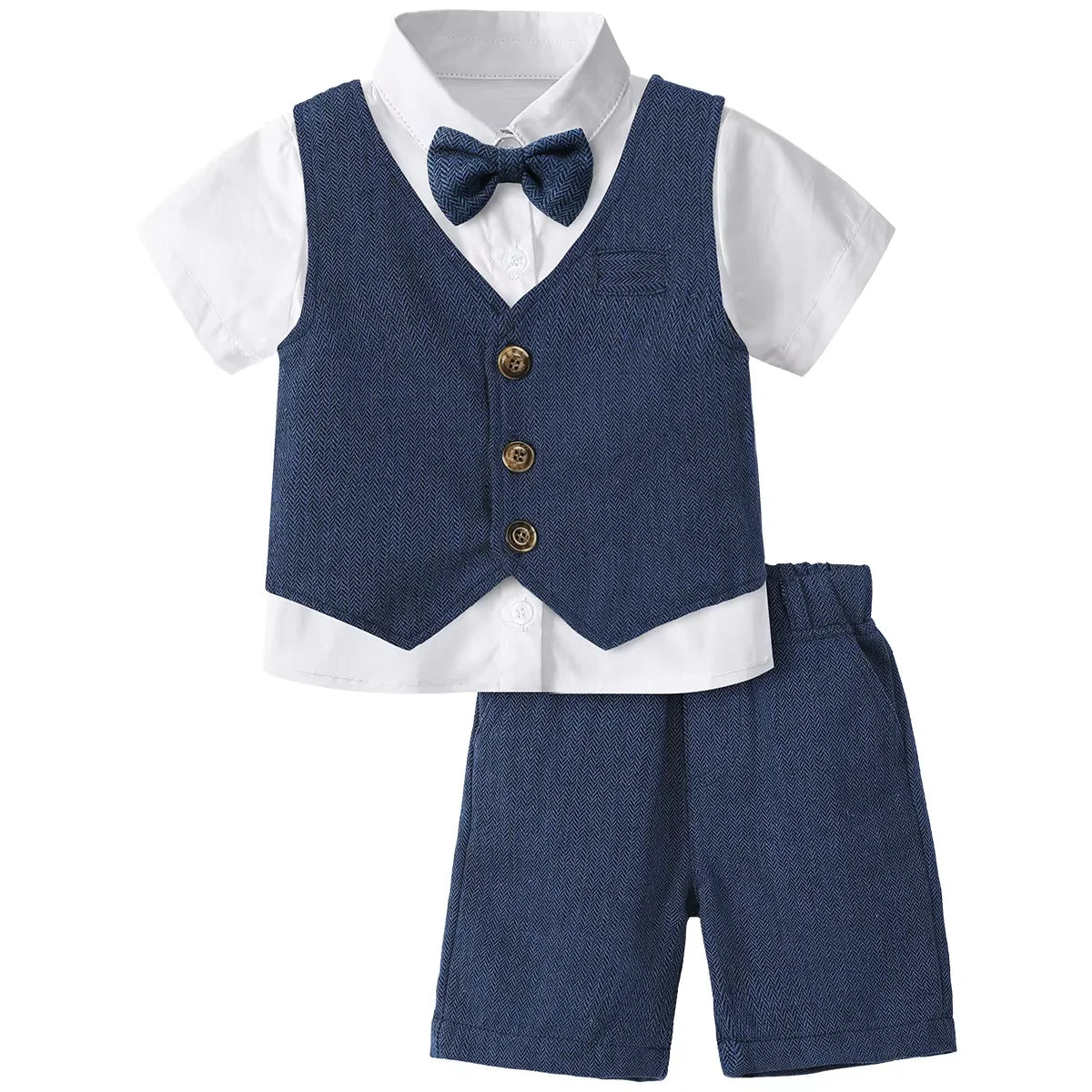 Baby Boy Clothes Toddler Wedding Suit Set Kids Birthday Party Outfit Gemtleman Formal Short Sleeve Cotton Clothing Set 3PCS
