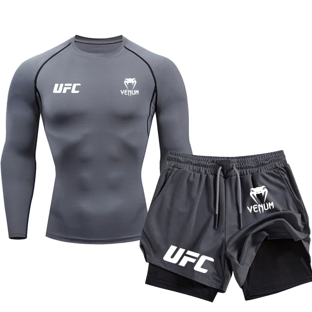 2025 Breathable Pants UFC Long Sleeve Double Layer Sports Pants Outdoor Running Sports Pants Fitness Training Shirt