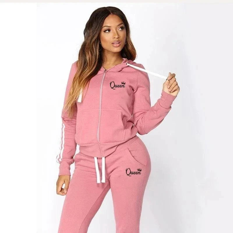 Autumn winter women's tracksuit set by LYNHURD, featuring a hooded sweatshirt and jogger pants in a casual design.