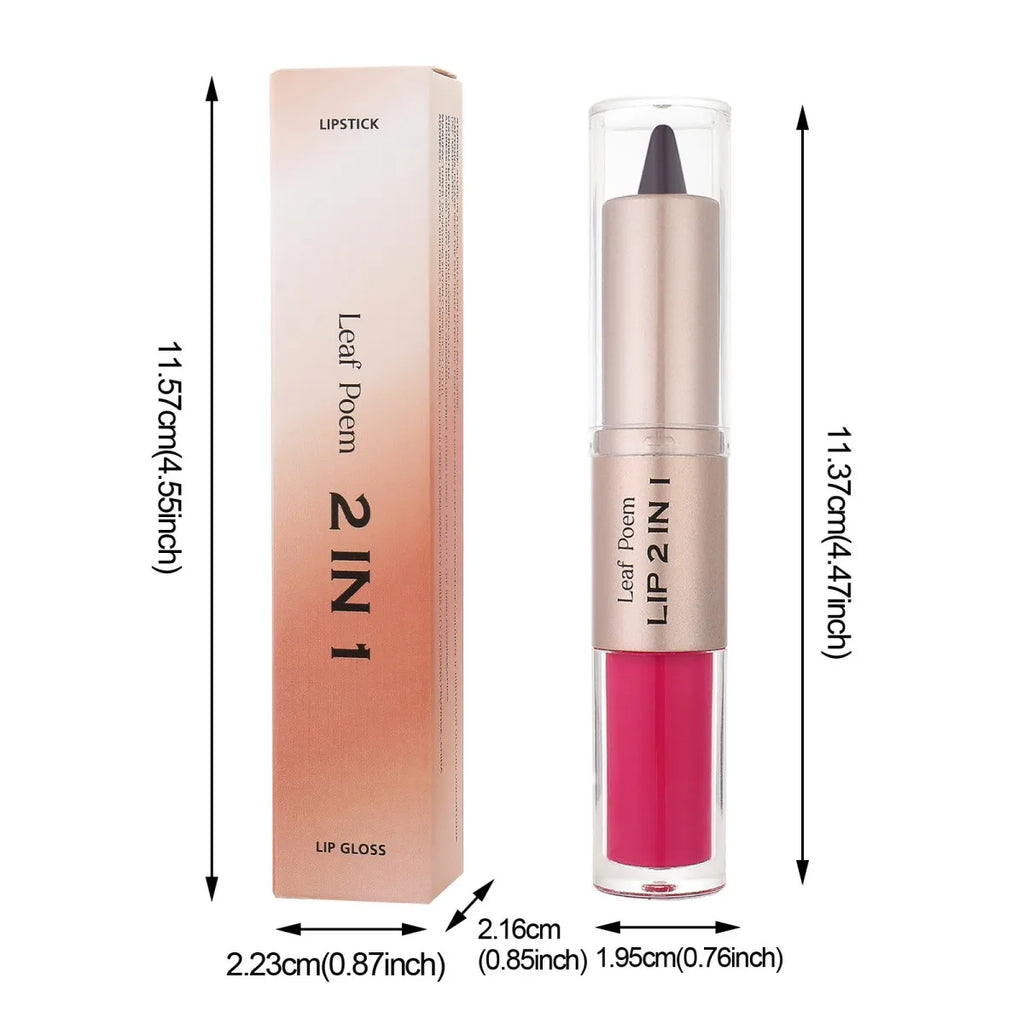 2IN1 Tapered Gradient Lipliner Pen Nude Brown Mirror Glass Lip Gloss Matte Lip Liner Waterproof Lip Contour Non Stick Makeup
