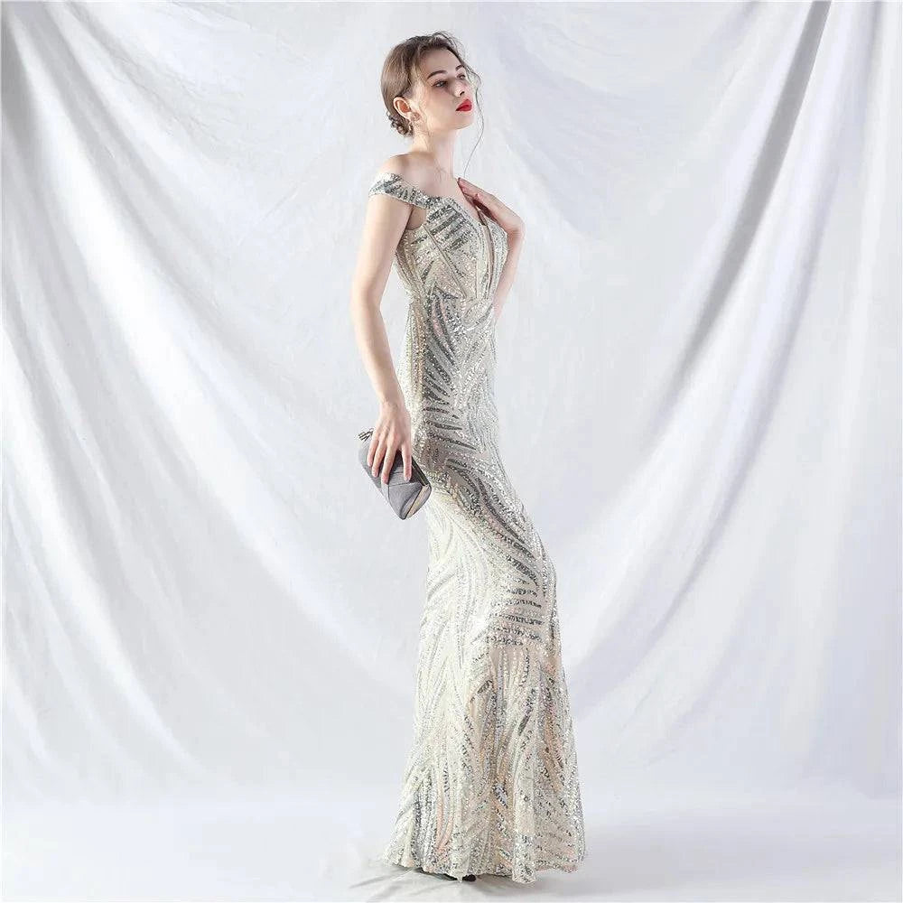 Elegant LYNHURD ball gown evening dress in flowing fabric, perfect for formal occasions and special events.