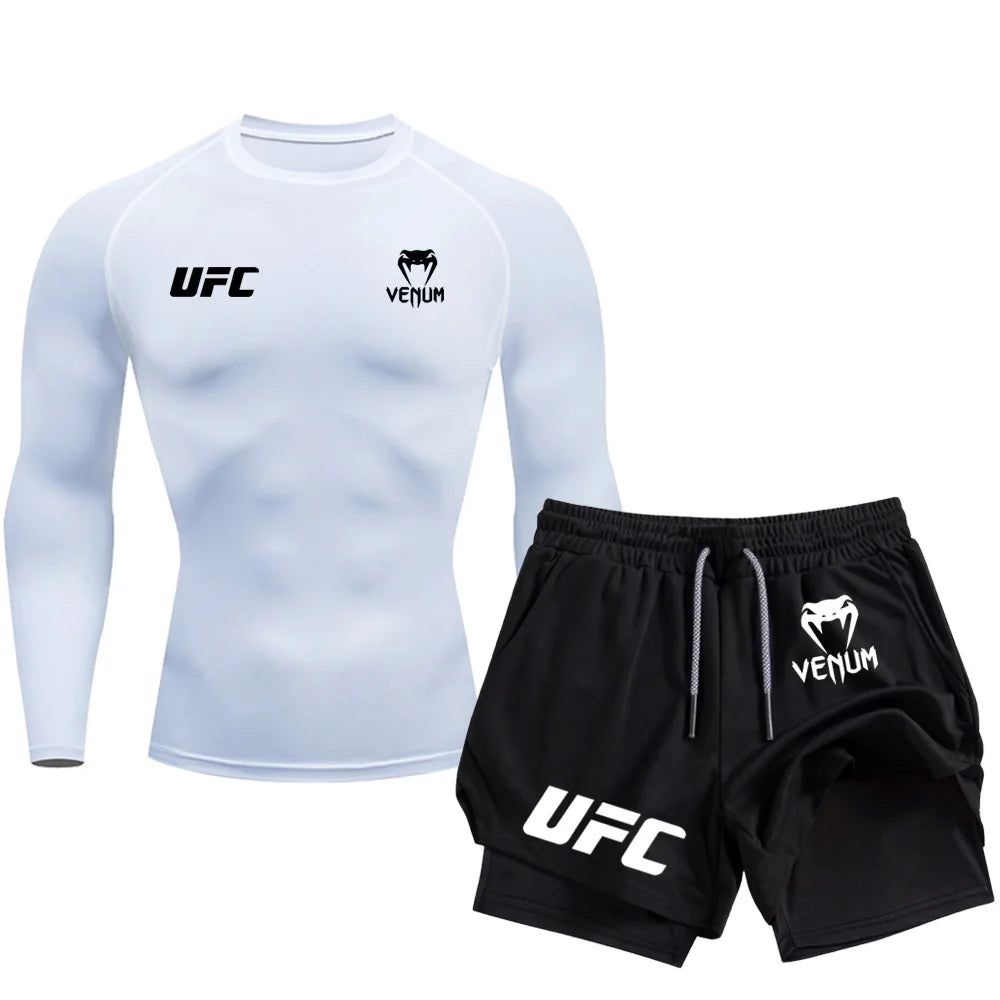 2025 Breathable Pants UFC Long Sleeve Double Layer Sports Pants Outdoor Running Sports Pants Fitness Training Shirt