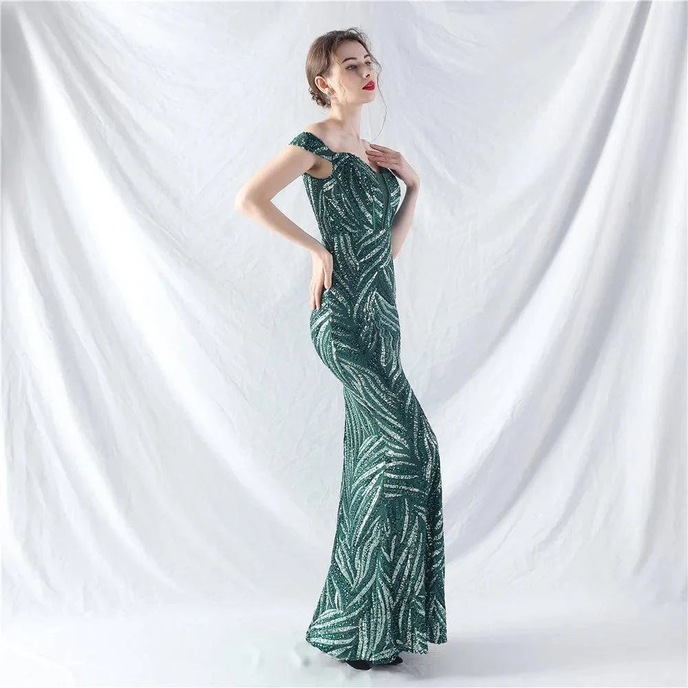 Elegant LYNHURD! ball gown evening dress in flowing fabric, perfect for formal occasions and special events.