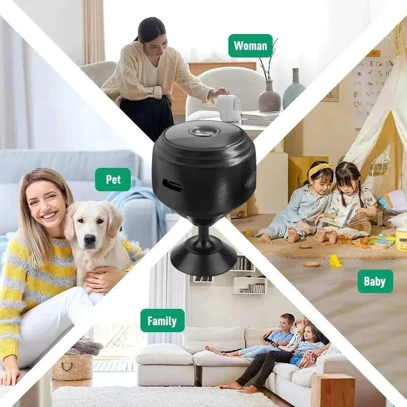 LYNHURD WiFi Mini Camera for home security, monitoring infants and pets, featuring a compact design and wireless connectivity.